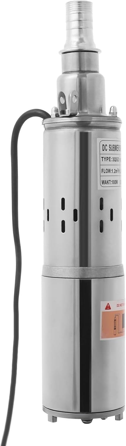 1pc Water Pump Submersible Pump Deep Well Submersible Pump Stainless Steel Solar Water Pump 12V 180W for Extracting Groundwater