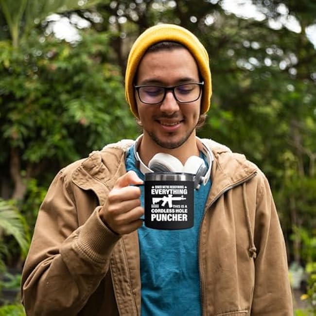 12 Oz Gun Coffee Stainless Steel Insulated Wine Mug - Funny Personalized Travel Coffee Mug for Women Men Birthday - Novelty Gift (Black)