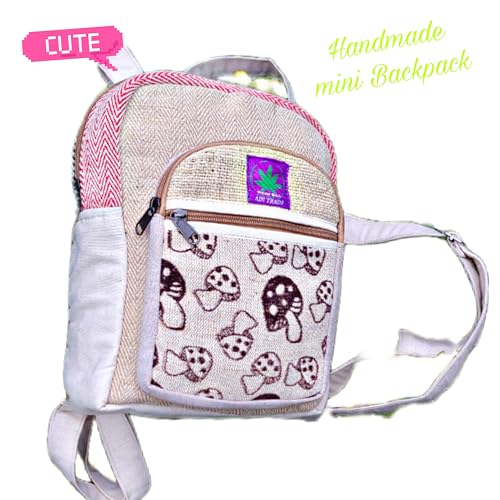 Generic RARA Natural Handmade MINI Hemp backpack, eco-friendly stylish unisex casual backpack Hiking, Travelling and Walking (Mushroom red)3