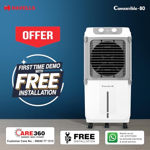 Image of Havells 2-in-1 Convertible 80 L Desert Air Cooler for room| Dual functionality & easy storing| Can be used as side table| 5 Leaf Metal Blade Fan| Powerful Air-Delivery| Bacteria shield honeycomb pads