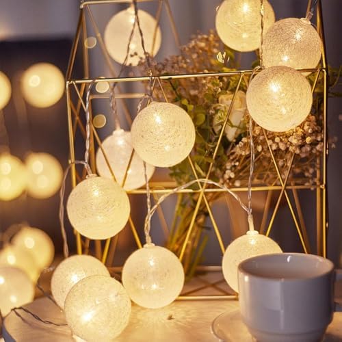 Guirlande lumineuse LED en coton - 300 cm - 20 LED - Avec boules ...