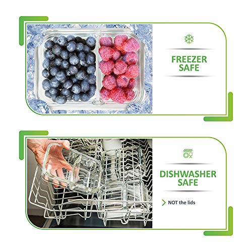 Prep Naturals Glass Meal Prep Containers Glass 2 Compartment (3 Pack) - Glass Food Storage Containers - Glass Storage Containers with Lids - Divided Glass Lunch Containers Food Container 24 Ounce - Thumbnail 6
