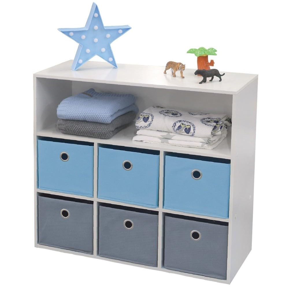 Meuble enfant 6 paniers 1 niche bleu gris Happy