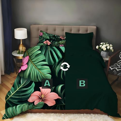 Ensembles de housse de couette avec taies d'oreiller vert monstera - 5