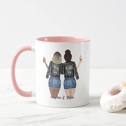 Miniatura 7 de Taza personalizada para la mejor amiga y hermana para mujeres y niñas. Taza de amistad con nombre personalizado para mejores amigas, amistad a larga