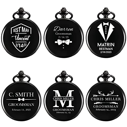 Image of TREEWETO Personalized Pocket Watch for Groomsmen Best Man Custom Engraved Pocket Watches Proposal Gift for Man Wedding Gifts, Groomsman Gifts for Men