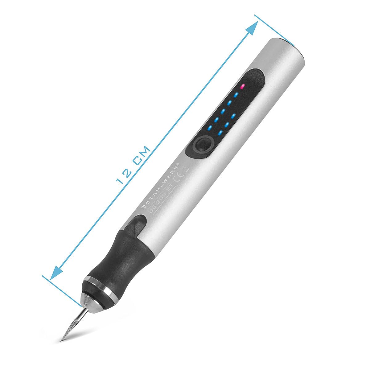 STAHLWERK USB-Gravierstift (UG-300 ST) – 8 Watt Leistung, 3 Gänge (5.000/10.000/18.000 U/min), USB-C Anschluss, kabellos nutzbar, inkl. 20 Premium-Einsätze, 3 Trennscheiben & Schablonen-Set