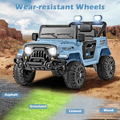 OLAKIDS Ride on Truck, 12V Battery Powered Electric Vehicle for Kids with Remote Control, Bluetooth, Power Display, LED Lights, Music Player, Ride on Toy for 3+ Boys Girls (Blue) - Thumbnail 5