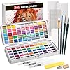 Juego de pintura de acuarela de 100 colores de viaje con 7 pinceles, 8 papeles de acuarela, incluye accesorios metálicos y suministros de arte, regalos para niños, artistas, adolescentes