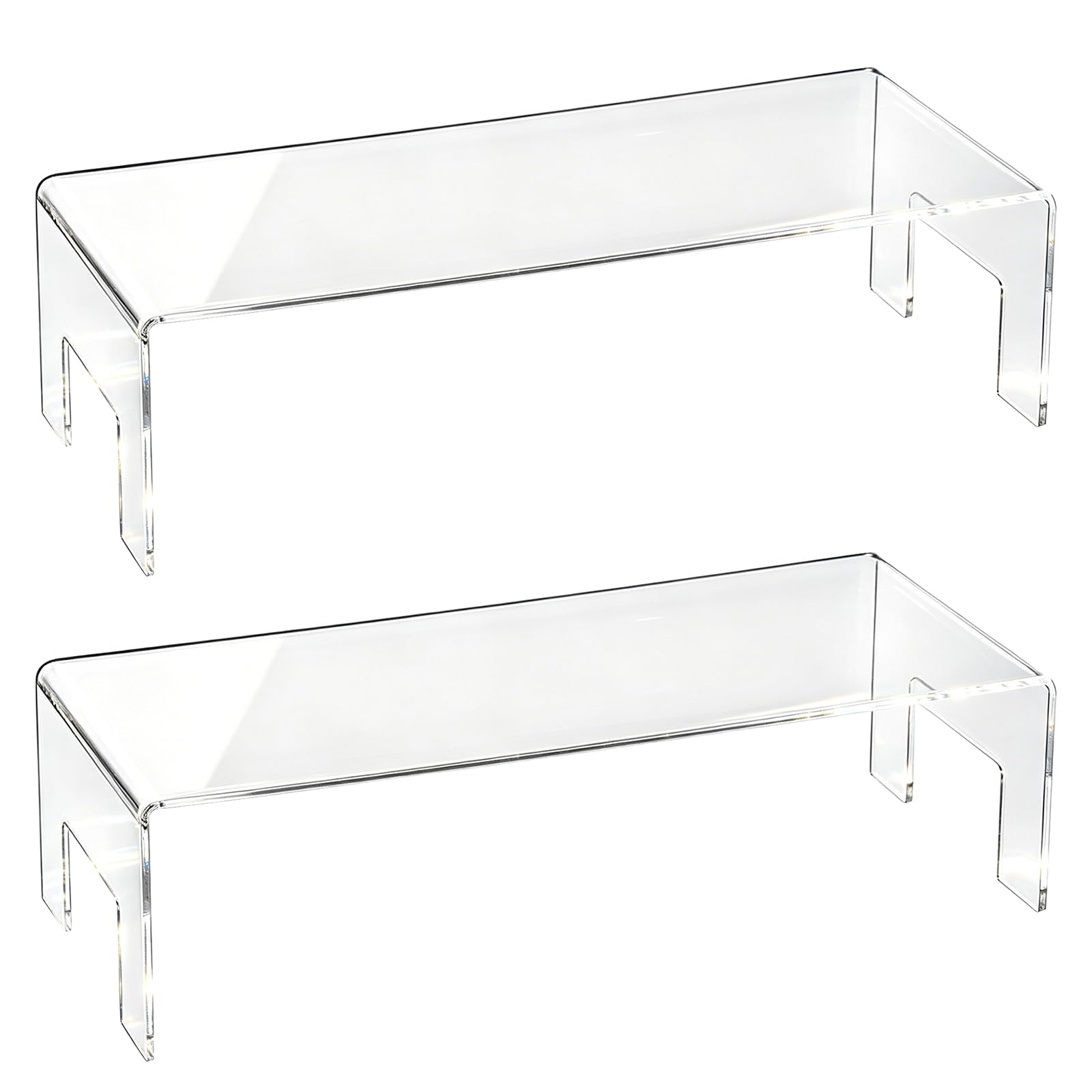 Frcctre Paquete de 2 elevadores acrílicos para exhibición, 5 mm de grosor, transparentes, pequeños, soporte de acrílico para exhibición de postres, cupcakes, juguetes, cosméticos, perfume, 12 x 5 x