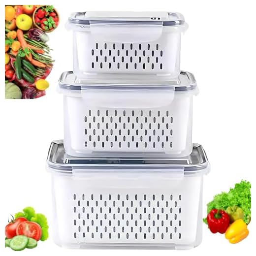 Kit 3 Potes Organizadores de Geladeira Hermético com Trava nas Tampas Borracha Isolante e Cesto de Escorrer Removível - Organizador de Alimentos Frutas Legumes Saladas - Sem BPA - Qualidade Premium