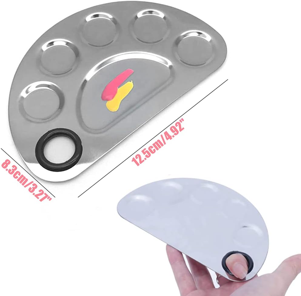 2 Set Stainless Steel 6 Holes Makeup Palette Nail Art Polish Mixing Plate Cosmetic Artist Mixing