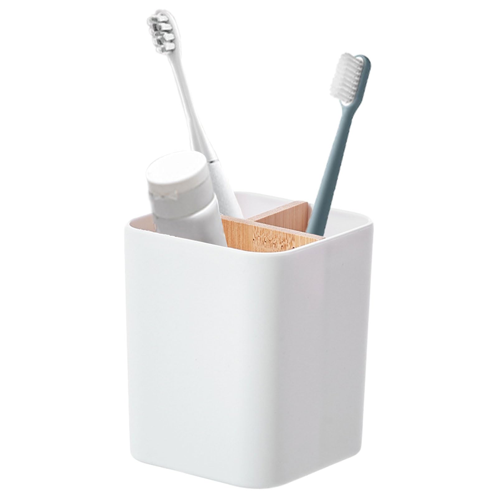 MOGADEE® Uchwyt na szczoteczki do zębów, Toothbrush Holder, kubek na szczoteczki do zębów z tworzywa sztucznego, 2 przegródki na szczoteczki do zębów + 1 pojemnik do przechowywania, na elektryczne