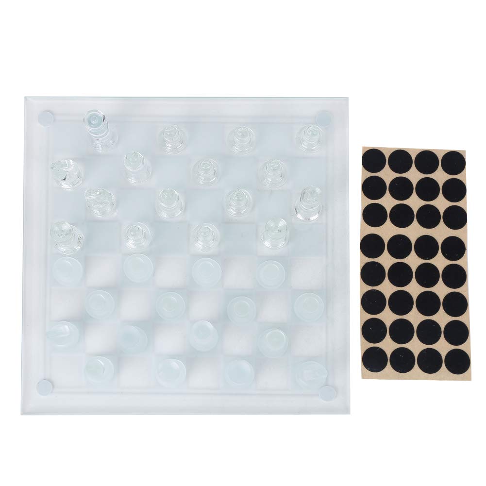 Set di Scacchi in Vetro 25x25 Cm, Pezzo degli Scacchi Smerigliato, Scacchiera Internazionale per Giochi di Decorazione Domestica, Divertenti Scacchi in Vetro, 32 Pezzi, 1082 G