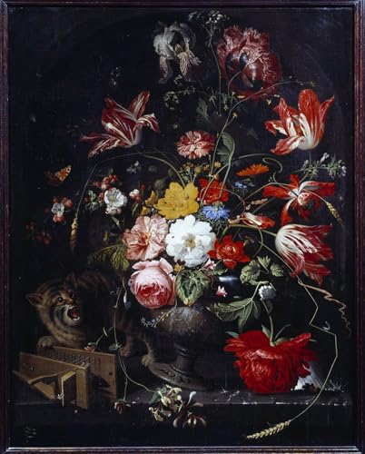 Affiche Toile Chat renversant un vase de fleurs Abraham Mignon Déco Grand Format
