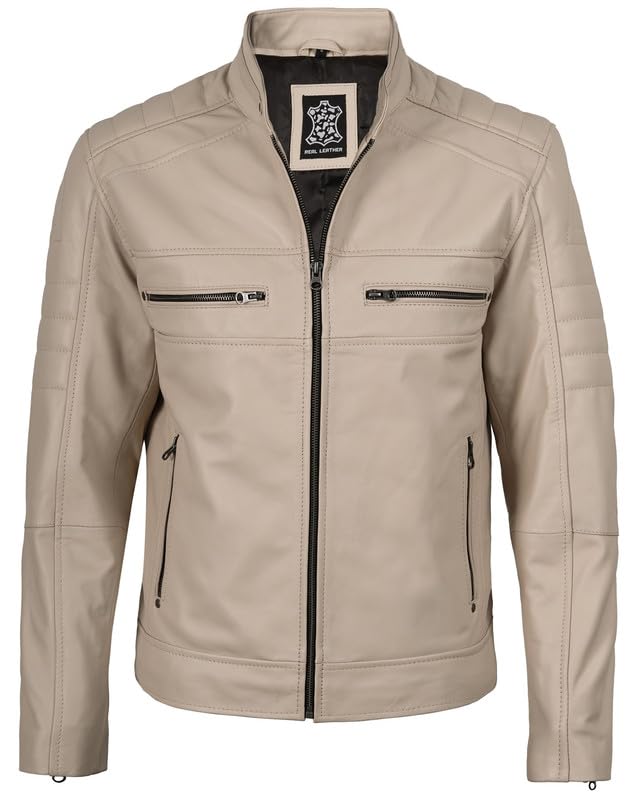 Image of Blingsoul Men's Leather Jacket - Real Lambskin Motorcycle Cafe Racer Biker Style Jacket