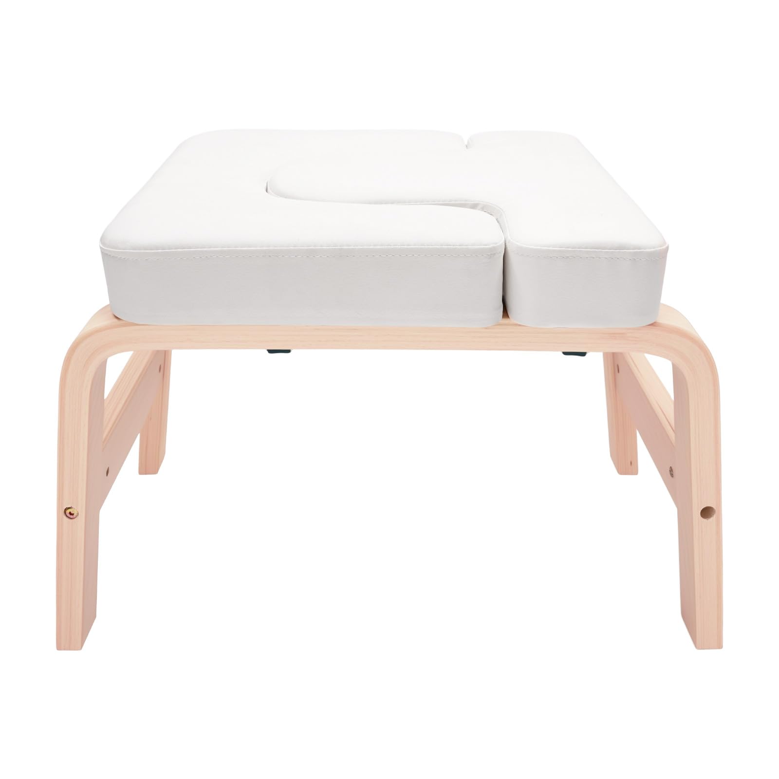 Kazafa Yoga Headstand Bench 64x36x40cm Yoga Headstand Stool with Solid Wood Frame & 200kg Load Capacity White PU Leather Invert Chair for Inversion Practice & Core Strength Training