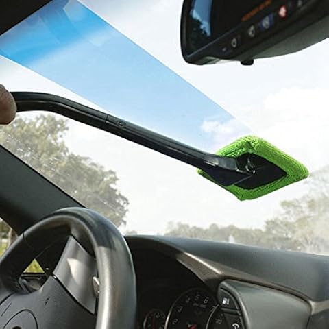 GPCT Windshield Auto Glass Cleaner W/Long Handle [Microfiber] Wiper for Car, Truck, SUV, Vehicle. Removes Dirt, Dust, Fingerprints. Comes W/Free Water Sprayer & Extra Microfiber Bonnet! (Green) Cover