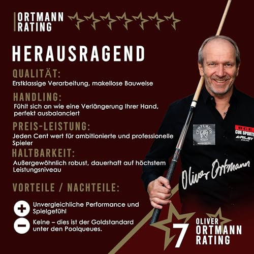 Riley Centurion American Poolqueue mit Leinenummanteltem Griff, 147 cm, 13 mm Spitzen-Gelenkschutz (X2C - nur Queue)