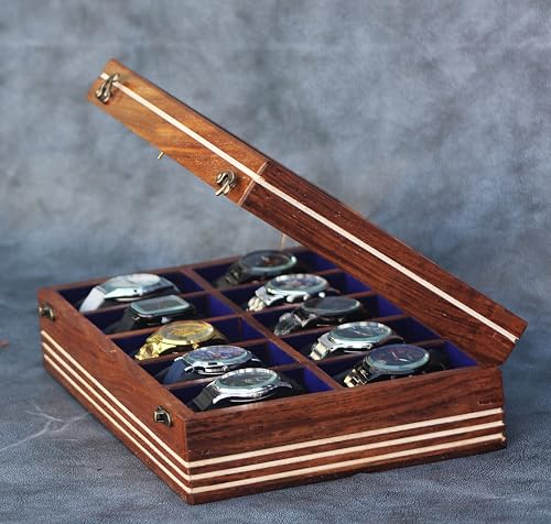 Image of Watch box for women & men, Wooden organizer, Handmade Holder For Men, Custom Valet Box with Brass Lock, Christmas, Anniversary, Valentine;s Day, Father's Day (brown 10 slots)