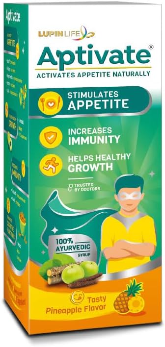 Aptivate 100% Ayurvedic Syrup - Appetite stimulant for children - helps Boost Immunity Naturally - (Pineapple flavour, 175ml)