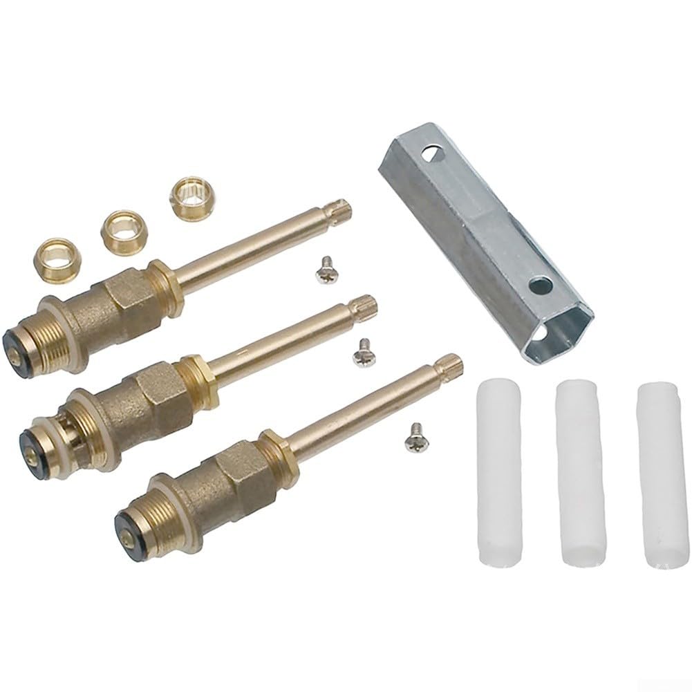 Kit de repuesto de vástago de válvula de ducha para grifos de bañera y ducha de 3 manijas, piezas de reconstrucción de latón con asas de metal cromado, juego de molduras de bañera para grifo mezclador