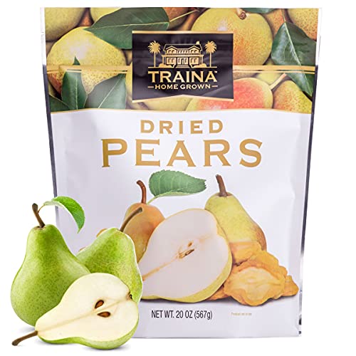 Traina Home Grown Sun Dried Pears – Healthy & Non-GMO, Natural Sweet Flavor Fruit No Sugar Added, Perfect Snack In Resealable Pouch (20 Oz)