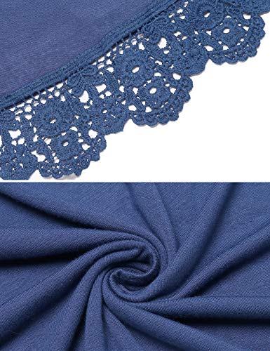 Qearal Women's Tops Long Sleeve Lace Trim O-Neck A-Line Tunic Tops (Navy Blue S)