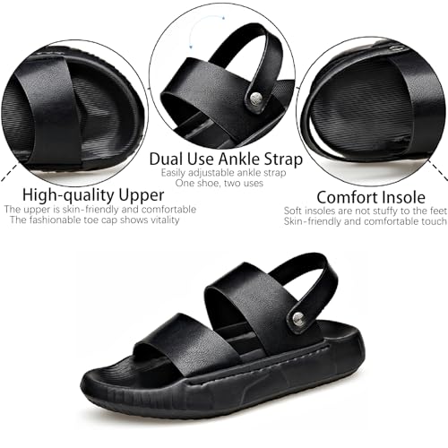 Men's Leather Platform Sandals with Adjustable Dual Use Ankle Straps Casual Comfort Open Toe Anti-Slip Soft Bottom Slip-On Slides Summer Outdoor Indoor Beach Water Shoes3