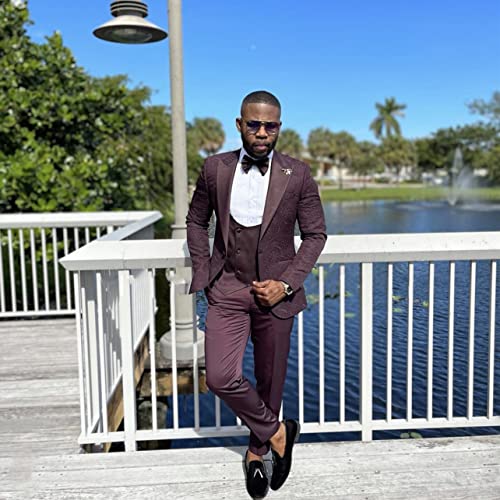 Men's Three Pieces Suit Jacquard One Button Jacket with Double Breasted Vest Pants Wedding3