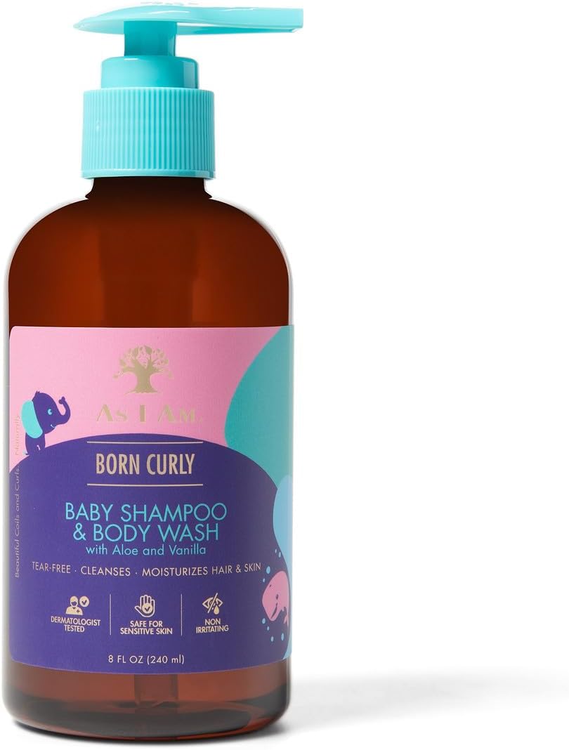 Born Curly Shampoo & Body Wash Baby & Kids 8 oz - Tear-Free Hair & Body Cleanser - with Aloe Vera & Vanilla - Gently Cleanses, Hydrates & Detangles - Vegan & Cruelty Free