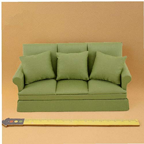 xuew 1:12 Scale Nette Stoff DREI-Personen-Sofa Puppenhaus mit 3 Kissen Miniatur-Holzmöbel Couch Handmade Crafts Supplies… – Bild 3