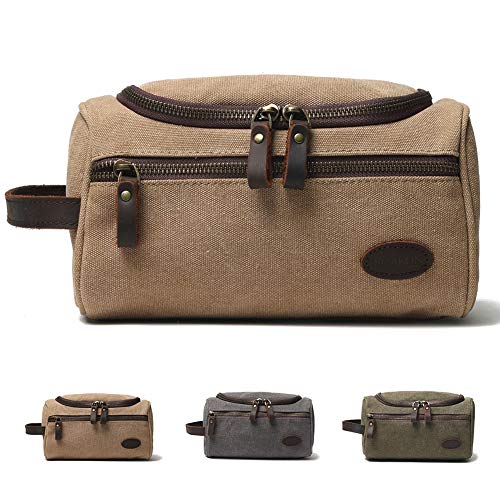 SOAEON Dopp Kit Toiletry Bag Organizer Wash Hanging Travel for Bathroom Shower (Khaki)