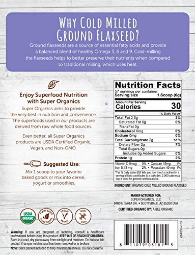 Super Organics Cold Milled Ground Flaxseed | Omegas 3, 6 & 9 – Organic, Vegan & Non-Gmo, 8 Oz #TOP6
