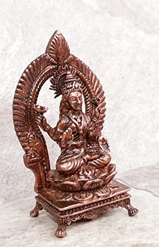 Image of Copper Idols, 3.3 inches, Copper Handmade Lakshmi with Prabhavlli, 150 Grams, Patina Antique Finish, Pack of 1 Piece