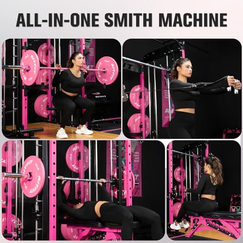 Image of RitFit M1 Pro Smith Machine Cable Crossover Power Cage Home Gym | Dual 360 Cables, Barbell & Handles, LAT Pulldown, 1850LBS Weight Capacity