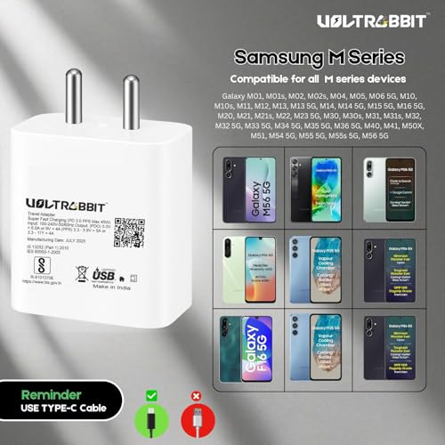 Image of 45W Super Fast Charger for Samsung Galaxy M36 | Type C PD 3.0 Charger Adapter,Black
