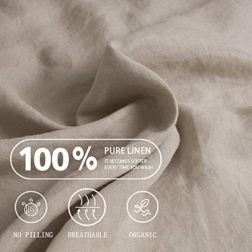 S VICTORY SYMBOL 100% French Natural Linen Bedding Ultra Soft Durable Luxurious Stone Washed 4 Pieces Sheets Set(Khaki,Queen)