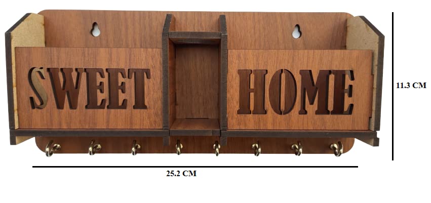 Image of Sweet Home Key Holder for Home Wall Stylish | Wooden Key Stand for Wall | MDF Key Hanger | Two Box to Charge Mobile | Pen and Keys Holder Stand for Office, Hall Living | Matte Finish