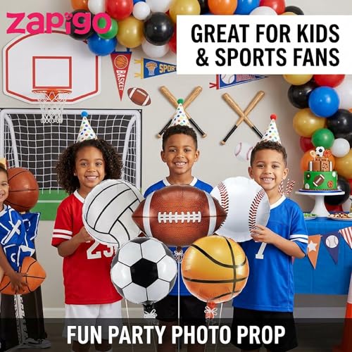 Image of Balloonistics Sports Basketball Football Ball Theme Happy Birthday Balloon Bouquet Pack Of 5
