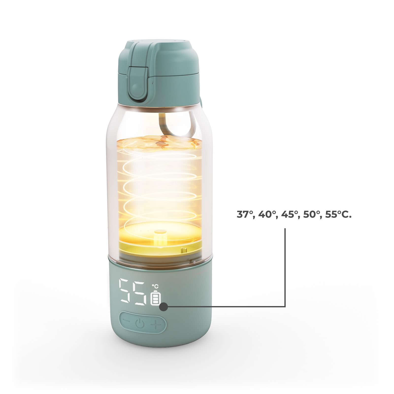 Kinderkraft GAJA scaldabiberon portatile e thermos 2 in 1 500 ml, 5 livelli di temperatura 37–55°C, batteria rimovibile, mantiene il calore fino a 20 h, ricarica USB-C, Verde