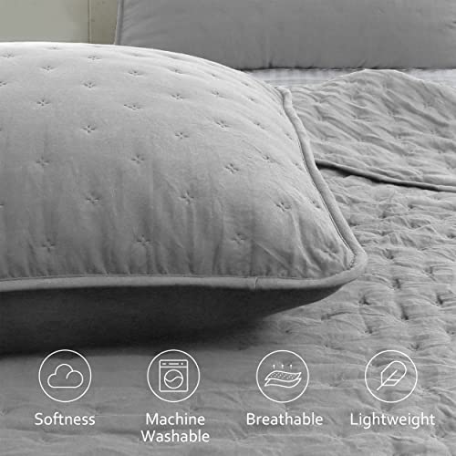 ROARINGWILD Light Grey Queen Size Quilt Bedding Sets with Pillow Shams, Lightweight Bedspread Coverlet, Quilted Blanket Thin Comforter Bed Cover, All Season Summer Spring, 3 Pieces, 90x90 inches by ROARINGWILD - Used condition - Image 3