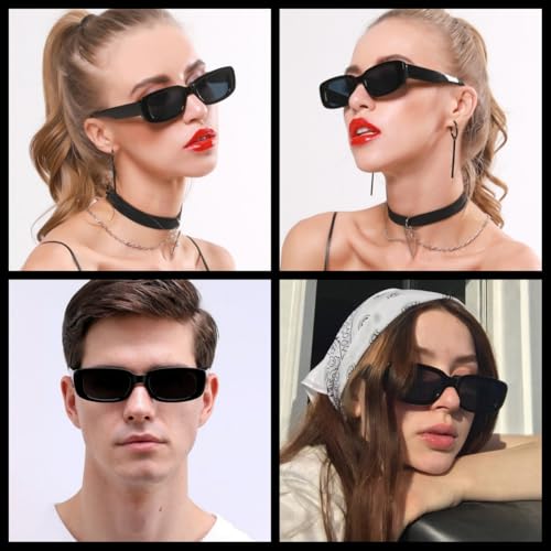 Image of IKANOO Retro Rectangle Sunglasses for Women Men Small Square Frame Trendy Y2K 90's Black Sunglasses