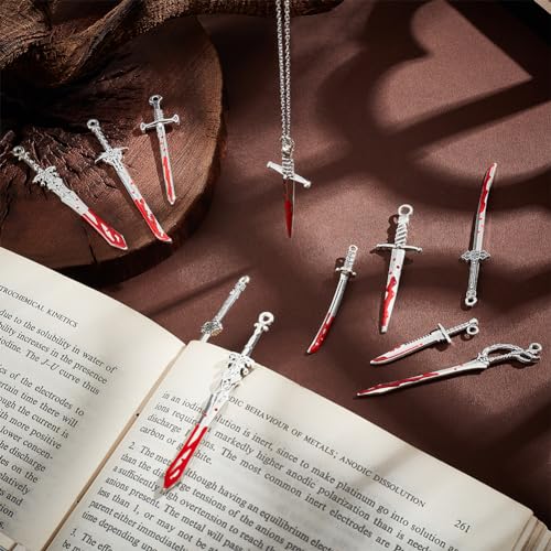 UNICRAFTALE 16Pcs 8 Styles Halloween Alloy Enamel Pendants Punk Earring Charms Anime Figures Decoration Charm for Book Lover Red Sword Charm for DIY Jewelry Making 1.5~3mm Hole - Image 2