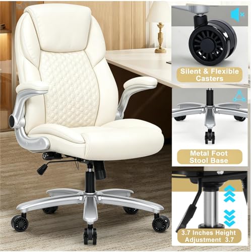 Image of Big and Tall Office Chair PU Leather Flip-up Arms Adjustable Lumbar Support