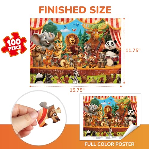 BenBen 4 Pack Puzzles para Niños 4-6 y 6-8 años, 100 Piezas, Temas Unicornio Princesa, Animales del Bosque, Postres, Rompecabezas Educativos 15.75" x 11.75" miniatura 3