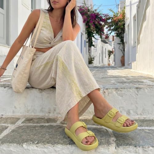 Image of CUSHIONAIRE Fame Pillow Recovery Sandals for Women, Adjustable Double Buckle Waterproof EVA Cloud Slides for Women