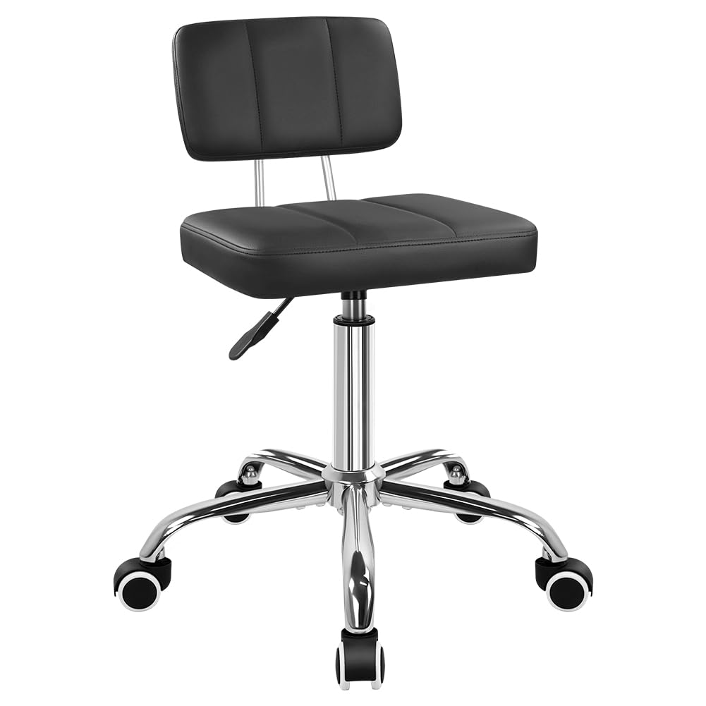 FURWOO Silla de Oficina Cuadrada Minimalista con Respaldo, Taburete Giratorio de 360 Grados con Ruedas Silla Ajustable en Altura Adecuada para Trabajo en casa Taller tareas o SPA Color Negro