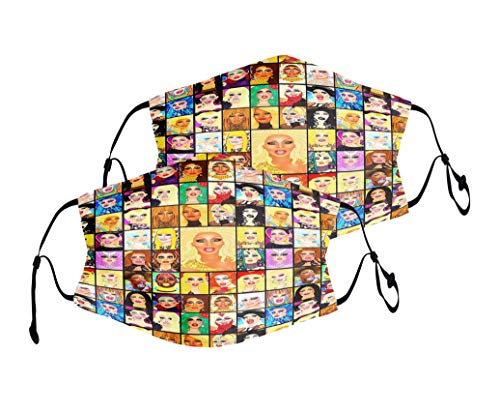 WINTERSUNNY Adult Washable Cloth Face Mouth Cover Reusable and Adjustable with Filter Pocket (Drag Queen, 2PC)