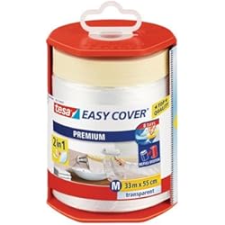 tesa Easy Cover Film PREMIUM - 2 en 1 Película Protectora y Cinta Adhesiva de Pintor para Enmascarar - Recargable, con Dispensador - 33 m x 55 cm